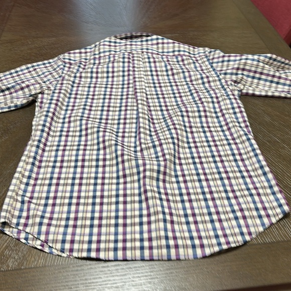 Nautica Men's Wrinkle-Resistant Blue, White, Purple Plaid Button Down‎ Shirt - Picture 8 of 16